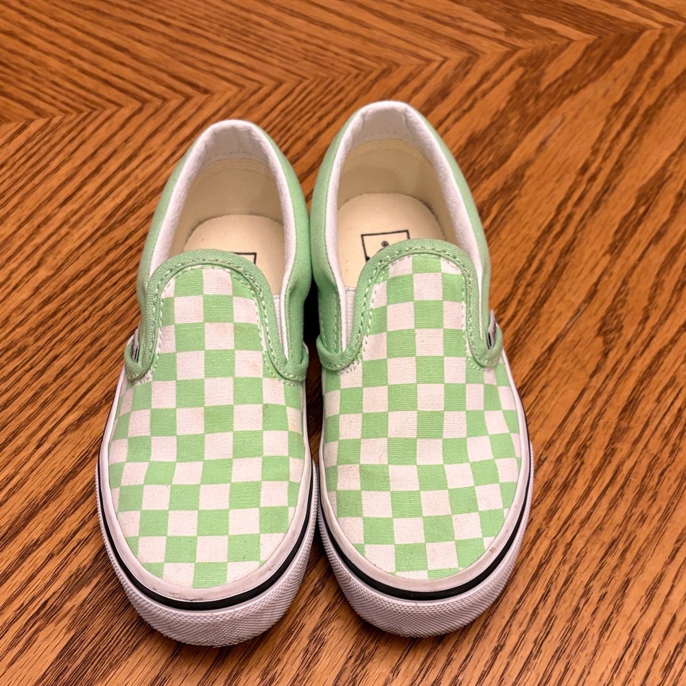 Vans Kids Green Checkered Slip-On Sneakers